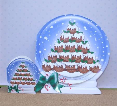3D Xmas Pudding Tree Snowglobe Circle Pyramage Card Kit by Jane Halton