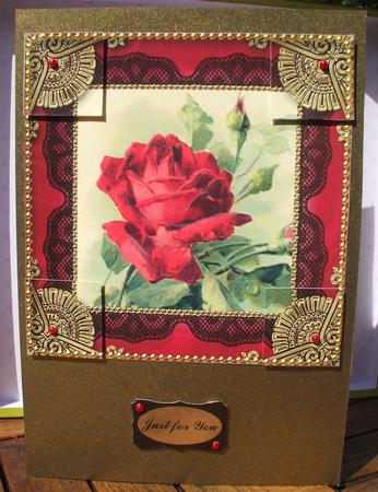 Red Roses 8 x 8inch Black Lace and Gold Picture Sheet by Jane Halton
