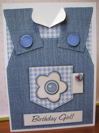Country Overalls Denim Blue - Birthday Girl - Card by Jane Halton