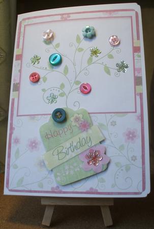 Add Your Own Buttons Card Front A5 Pink Floral Vine by Jane Halton