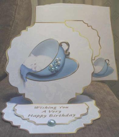 Kitten in Teacup Birthday Easel Card Kit by Jane Halton