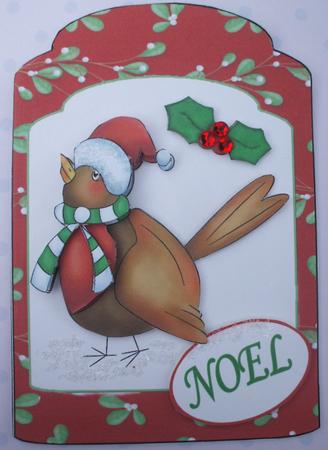 Cheeky Robin Tag Shaped Card. Xmas by Jane Halton