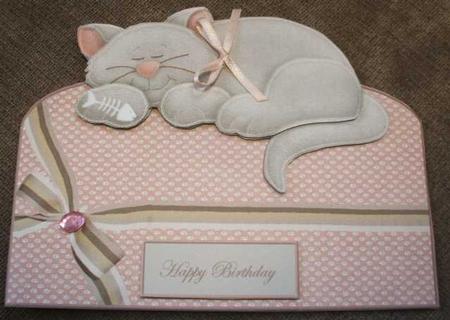 Cat Over the Edge Shaped Card with Decoupage by Jane Halton