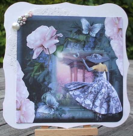The Evening Summers Rose Card Front Decoupage by Jane Halton