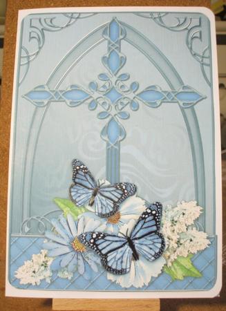 Fancy Cross Butterfly Blues Pyramid & Decoupage by Jane Halton