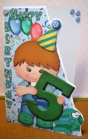 Boys 5th Birthday Card Front and Decoupage by Jane Halton