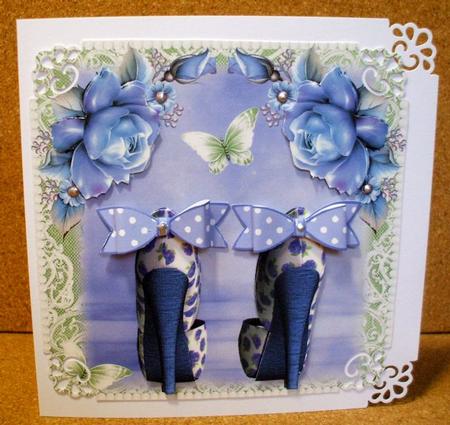 Blue Rose Paper Bow Shoes Card Front Kit by Jane Halton