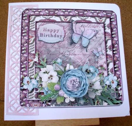 Cardtopper with Inlet Blue Pink Blooming 244 by Jane Halton