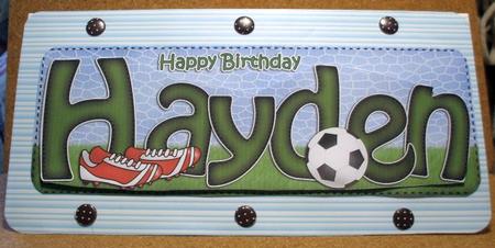 Large Dl Birthday Hayden Football Card & 3D Decoupage by Jane Halton
