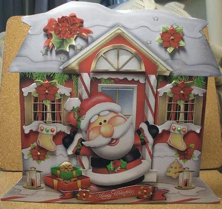 Winter Christmas House with Santa Card by Jane Halton