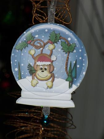 3D Xmas Chunky Monkey Snow Globe Shaped Tree Decoration by Jane Hamilton