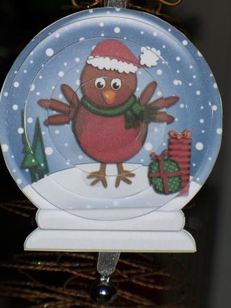 3D Xmas Robin Snow Globe Shaped Tree Decoration by Jane Hamilton