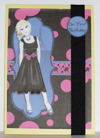 Tres Chic Little Black Dress Decoupage Card - Cerise & Blue by Jane Hamilton