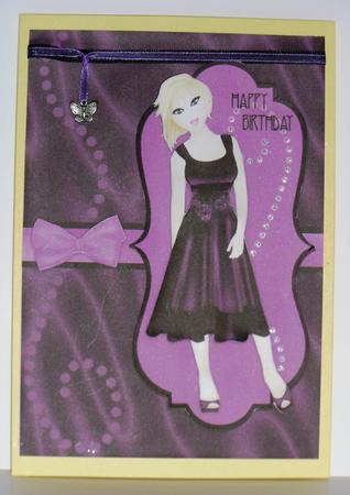 Sumptuous Satin Dress Decoupage Card - Aubergine by Jane Hamilton