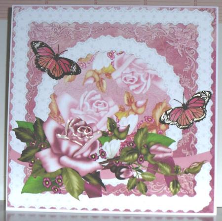 Pretty Pink Rose Greeting Card with Butterflies by Jane Hamilton