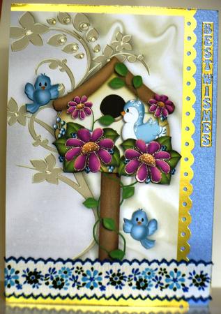 Bird House with Pretty Blue Birds and Flowers A4 by Jane Hamilton