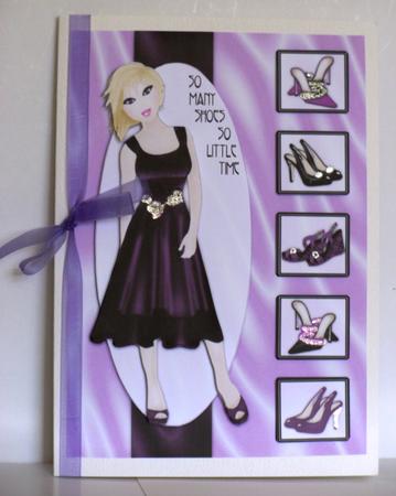 So Many Shoes So Little Time Decoupage Card - Aubergine by Jane Hamilton