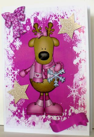 Cute Pink Reindeer on Pink Snowflake Backing Paper by Jane Hamilton