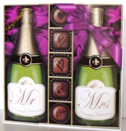 8 x 8 Mr & Mrs Champers N Chocs Scalloped Corner Topper by Jane Hamilton