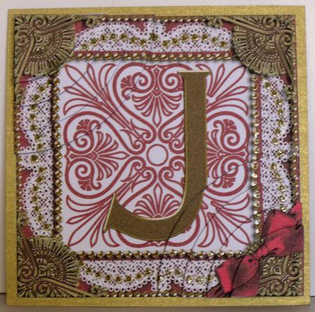 Red J Initial Monogram 6in Duo Corner Stacker by Jane Hamilton