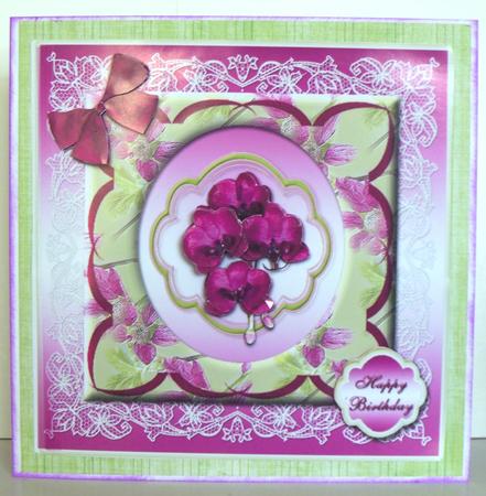 Burgandy Flowers in Floral Frame Large Card Front by Jane Hamilton