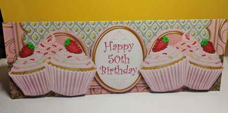 Pink Strawberry Cupcake 50th Birthday Large Dl Card Kit by JANE SEDDON