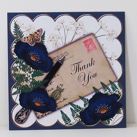 D Blue Poppy Thank You Ink Saver 8in Scallop Topper by Jane Steinhagen