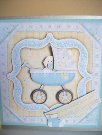 New Baby Boy in Pram Decoupage by Jane Wallace