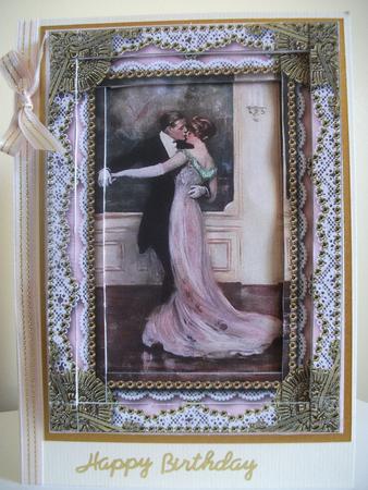 Strictly Dancing Couple Spiral Edge Stacker 7x5in Card Front by Jane Wallace