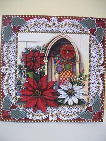 Poinsettia Window Spiral Edge Stacker Card Front 8x8 Kit by Jane Wallace