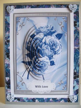 Blue Roses with Love & Diamonds Oval Step by Step Card by Jane Wallace