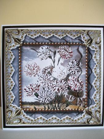 Black Carnations Spiral Wavy Edge Stacker Card Front by Jane Wallace