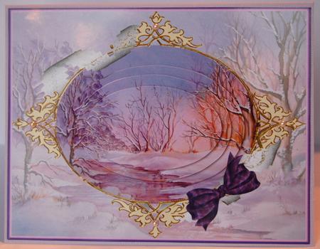 Virgin Snow Decoupage Card with Ornate Frame and Lace by Jane Wells