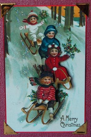 Vintage Sledging at Christmas decoupage topper by Jane Wells