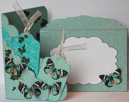 Aqua & Black Butterfly Scalloped Pocket Card Kit by Jane Wells