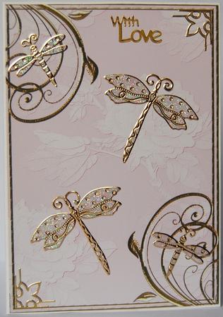Embossed Roses and Gold Swirls A4 Card Front in Rose Pink by Jane Wells