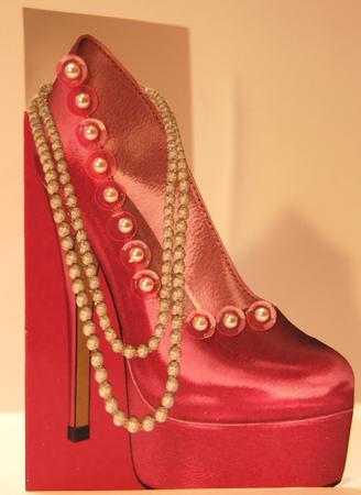 High Heel Shoe with Pearls Shaped Front Card in Hot Pink by Jane Wells