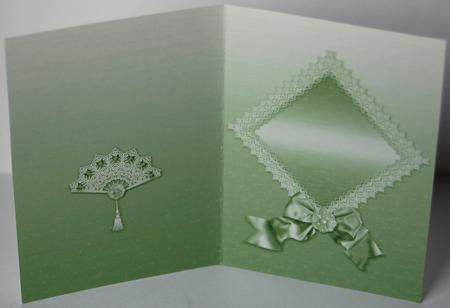 Green Lace Fan and Victorian Bow A5 Insert by Jane Wells