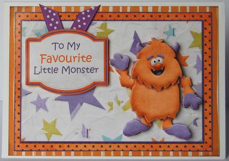 Monster Happy Birthday Card Front with Decoupage by Jane Wells