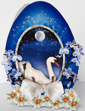 Moonlight Swans Easter Egg - Shaped Cut & Fold Card by Jane Wells