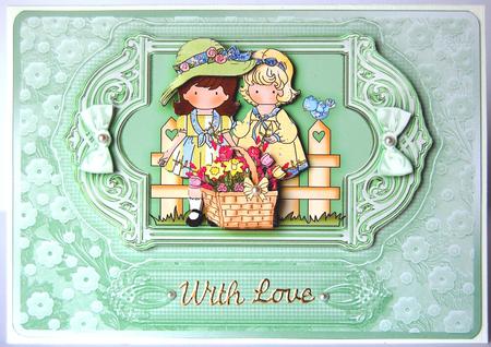 Spring Flowers Cute Girls Card Front Sheet by Jane Wells