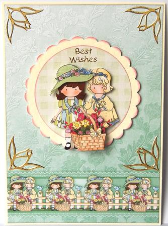 Spring Flowers Cute Girls Lime Matching Backing Paper by Jane Wells