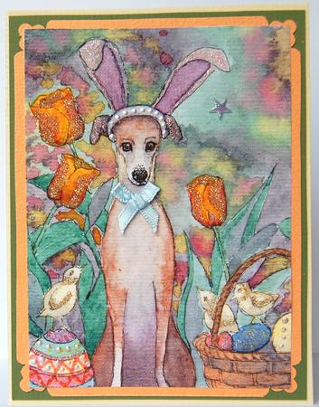 A4 Easter Whippet Dog in Bunny Rabbit Ears by Jane Wells