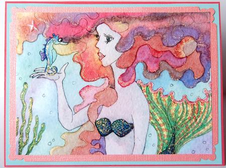 A4 Mermaid and Seahorse by Jane Wells