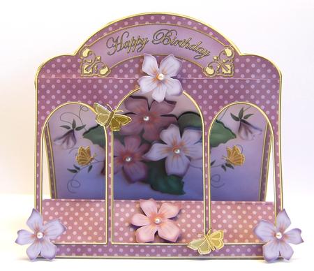 3D Pretty Violas Window Card Kit Decoupage N Envelope by Jane Wells