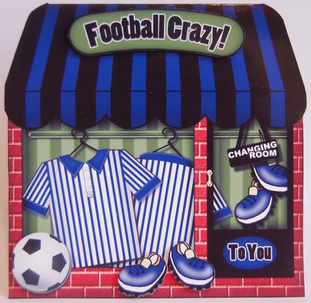 Football Crazy Blue Shaped Card Decoupage N Greetings by Jane Wells