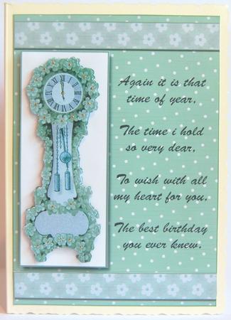 Mint Green Floral Clock Time of Year Birthday Card Front by Jane Wells