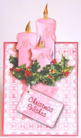 Pink Christmas Candles - Vertical Foldback with Decoupage by Jane Wells