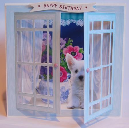 Acetate Open & Shut Windows - Anemones & Westie Dog Card by Jane Wells