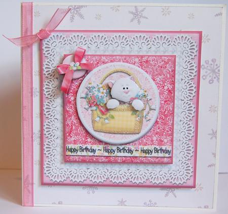 Happy Birthday Cat in a Basket Card Front by Jane Wells